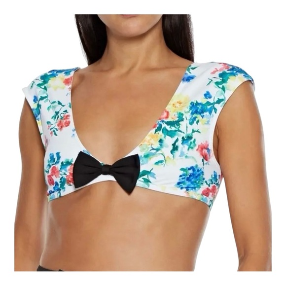 CAROLINE CONSTAS Gale bow-embellished floral-print bikini top NWT - Picture 1 of 6